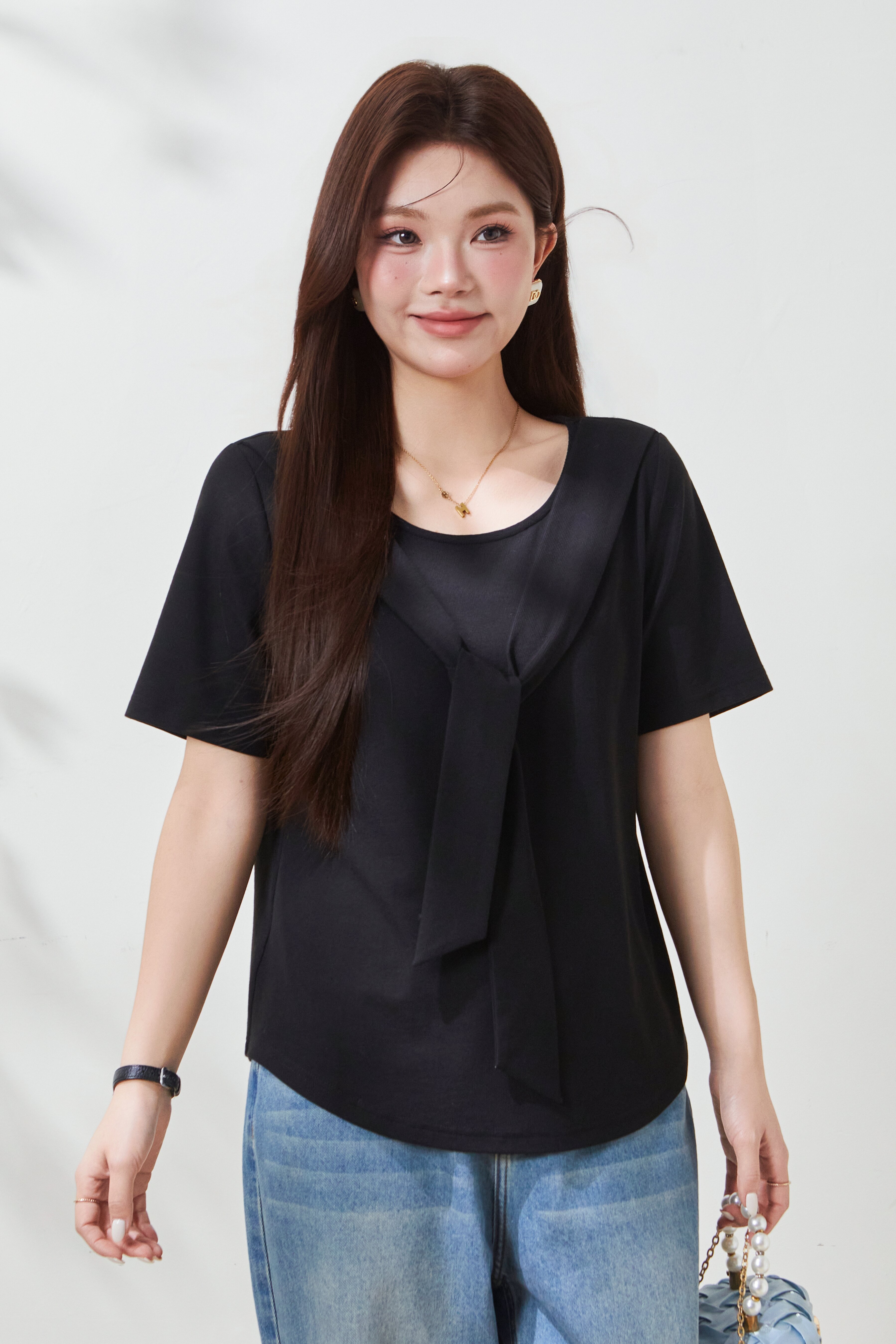 Shawl Collar Lyocell Cotton Knit T-Shirt FXZ7053