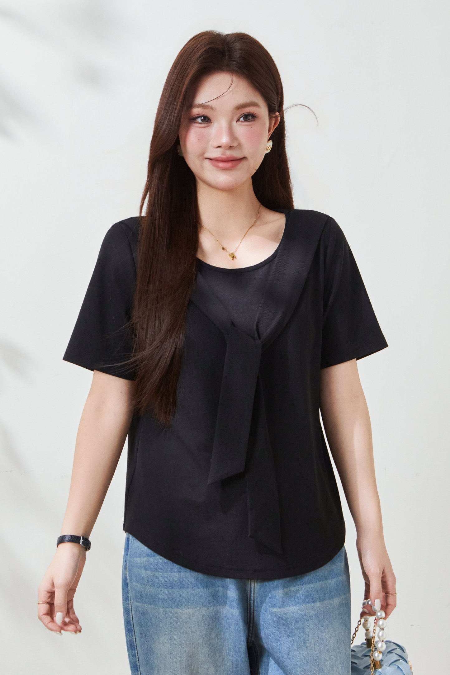 Shawl Collar Lyocell Cotton Knit T-Shirt FXZ7053