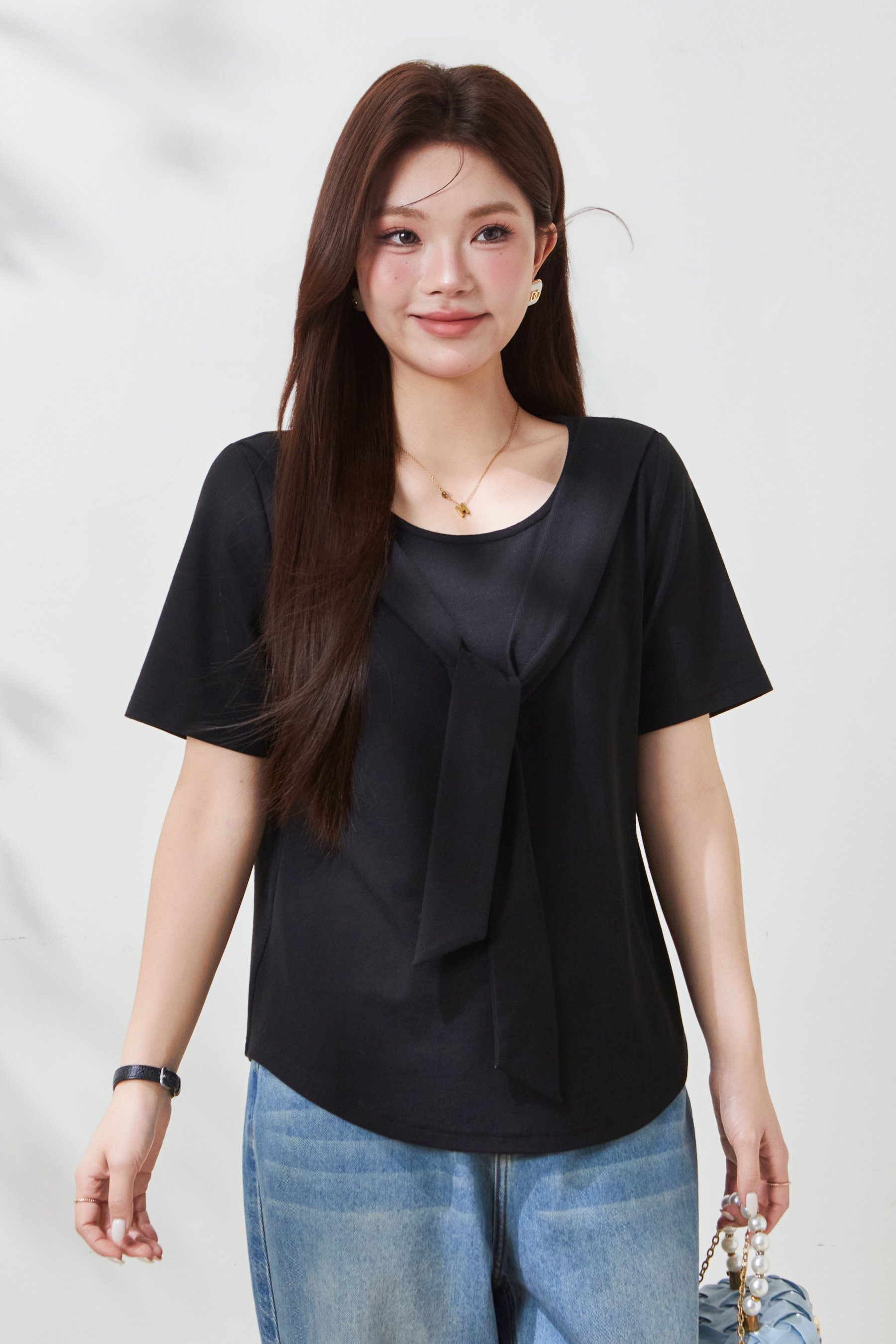 Shawl Collar Lyocell Cotton Knit T-Shirt FXZ7053