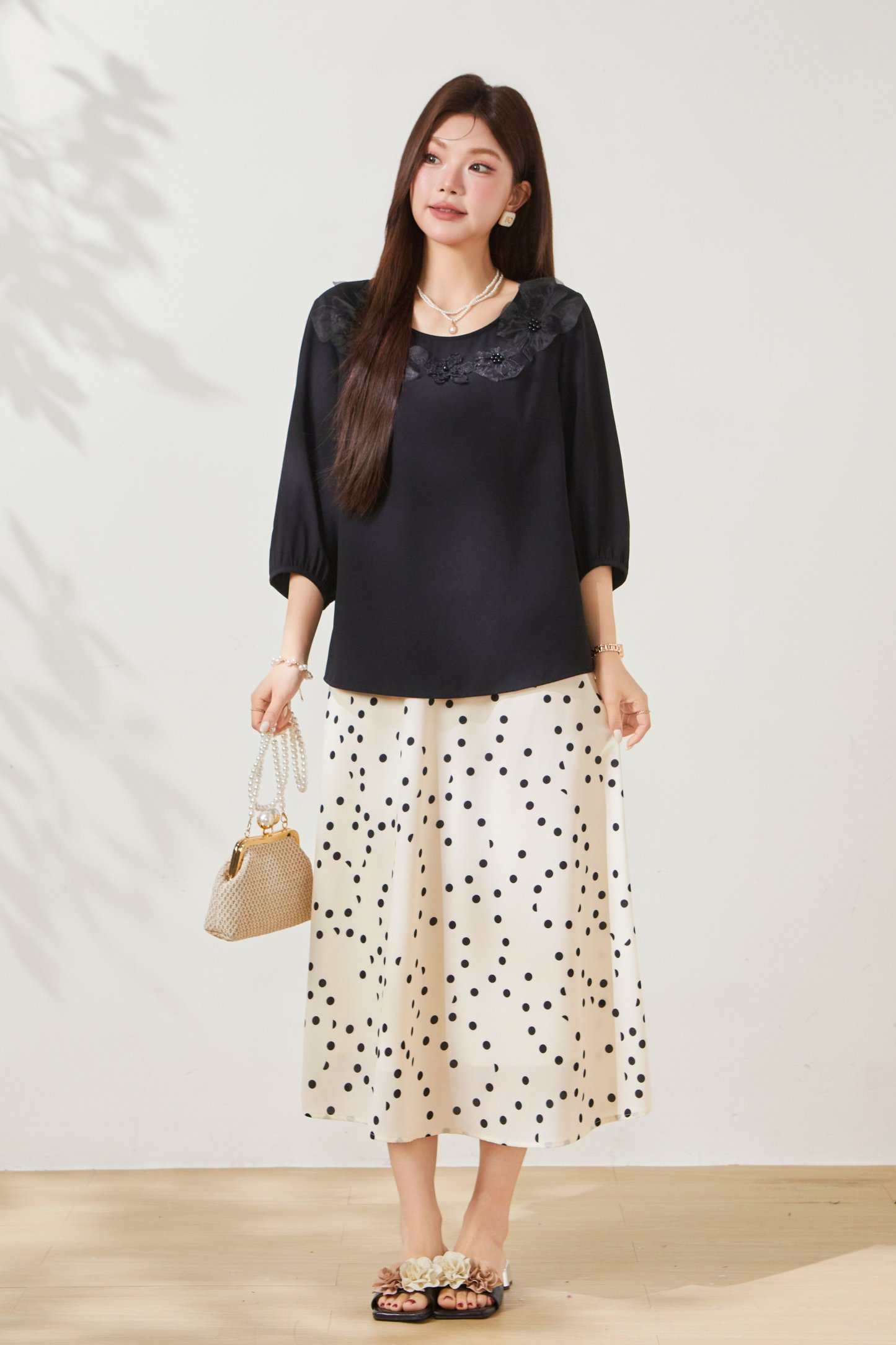 Heavy Beaded Petal Long Sleeve Blouse FCA6993