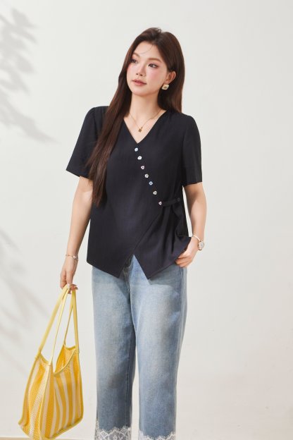 Tie-waist V-neck blouse FXA8008