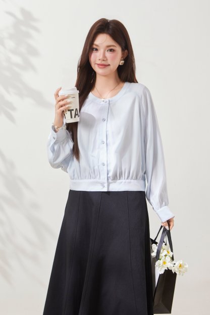 Bat-sleeve round-neck solid color light jacket FXW8039