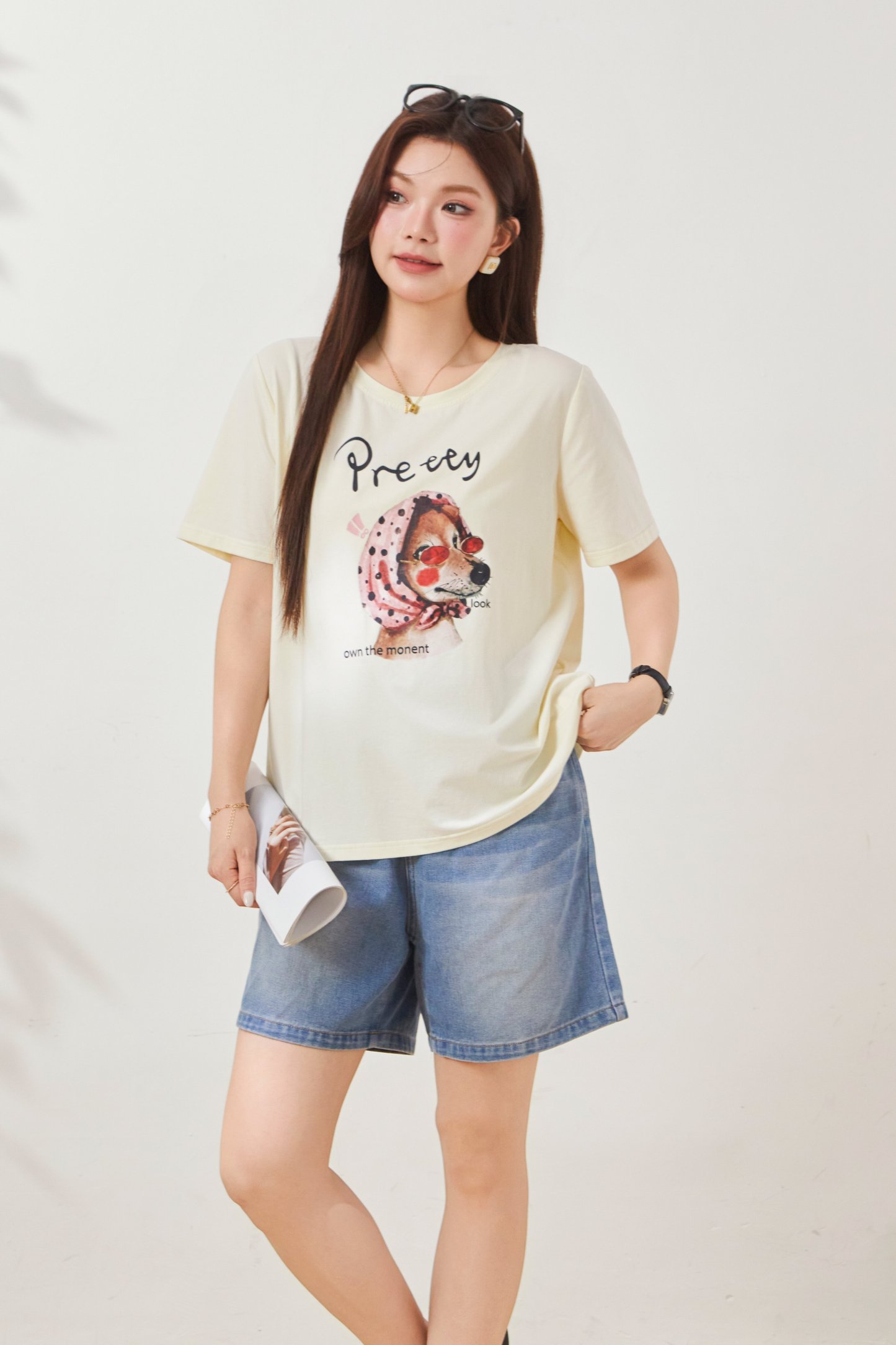 Round-neck sketch puppy print top FXZ7031