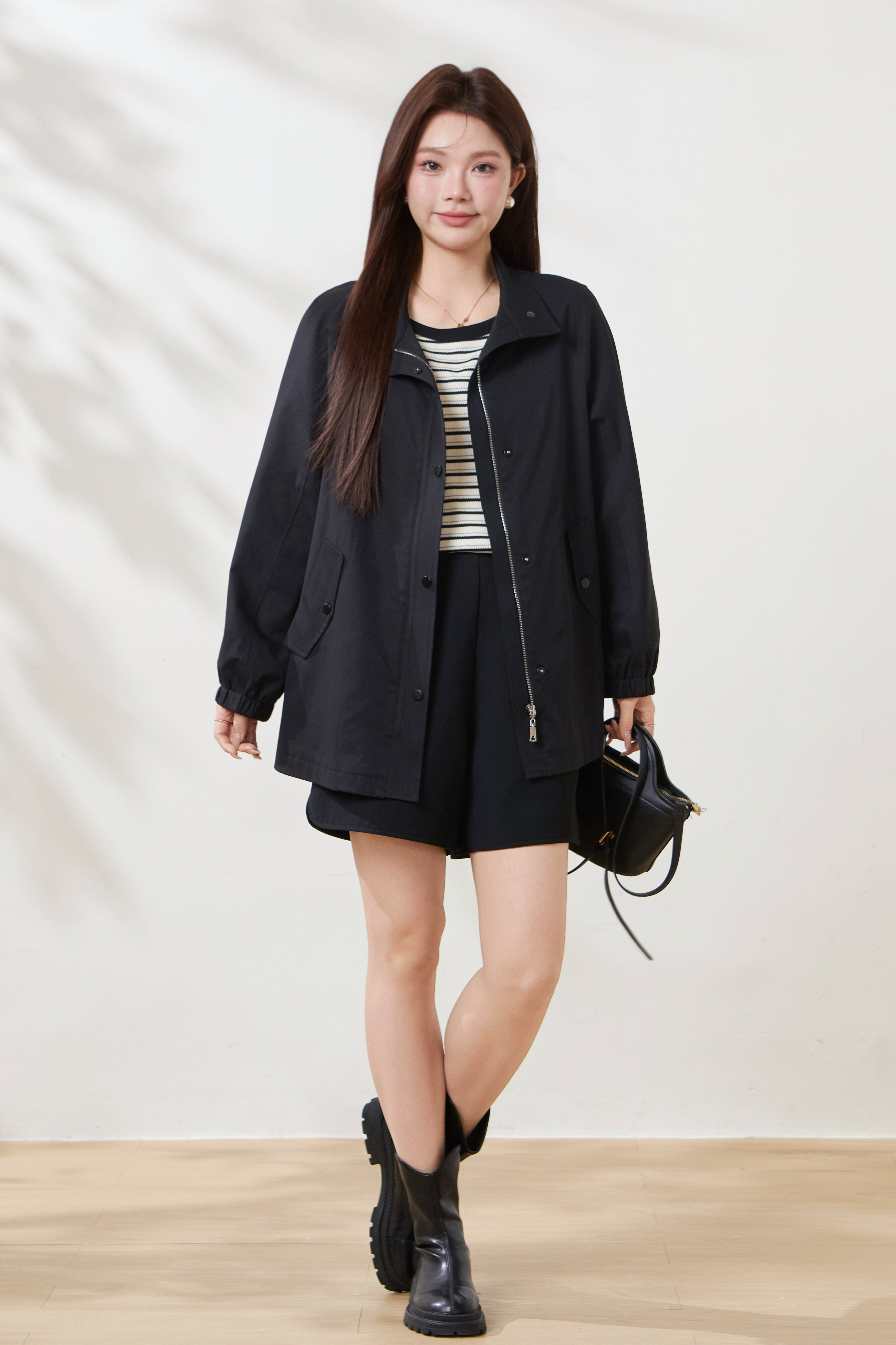 Mid-length stand-collar trench coat FCW6886