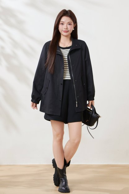 Mid-length stand-collar trench coat FCW6886