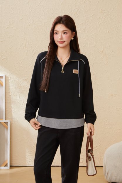 Casual Contrast Color Fake Two Piece Sweatshirt EDZ5868N