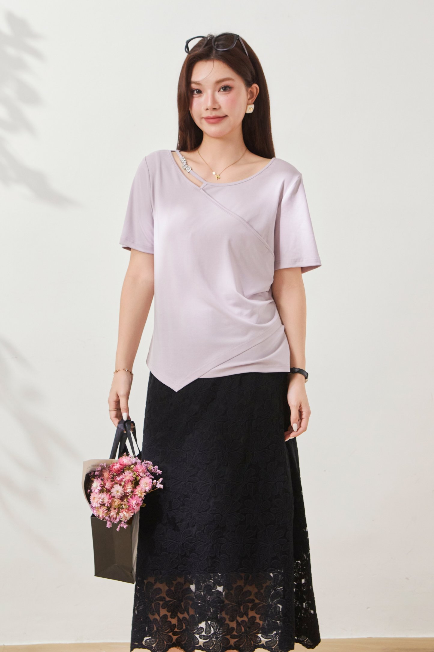 Irregular Slimming and Concealing Lyocell T-shirt FXZ7060