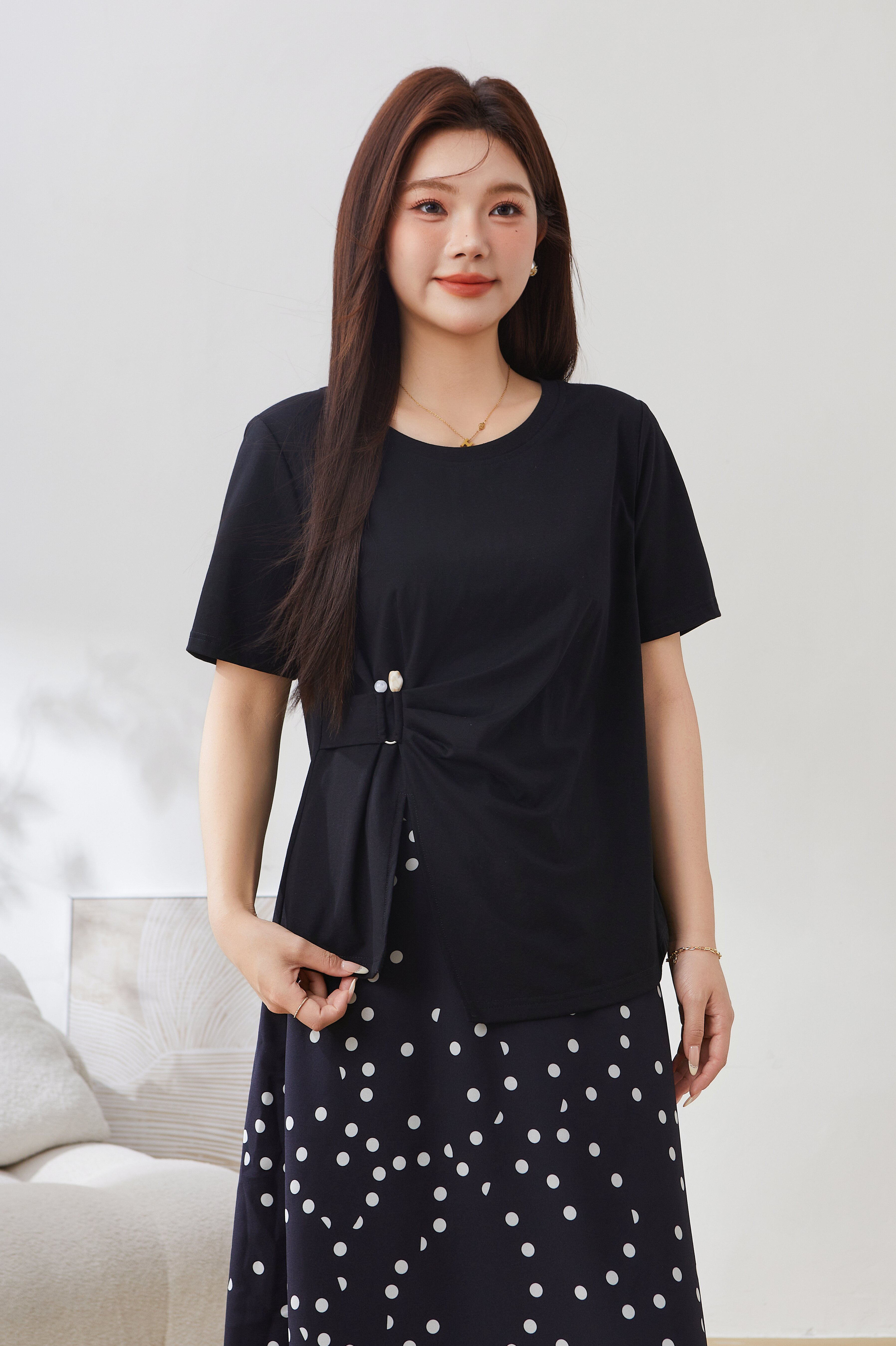 SEA Irregular Waist-Cinching Tummy-Hiding Slit Top EXZ5127