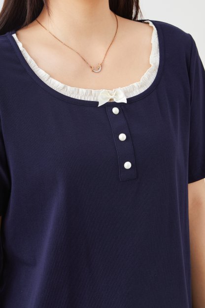 Round Neck Ruffle Edge Fake Two-Piece Top EXZ2962