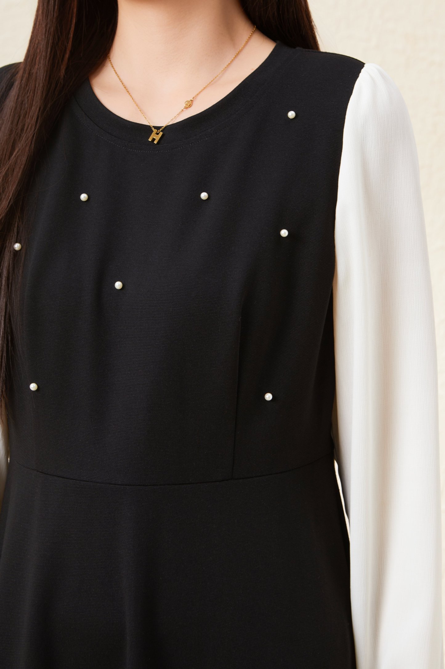 New Fake Two-Piece Beaded Slimming Dress EDQ5675