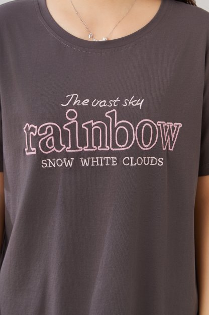 Round Neck Letter Embroidery Fashion Top EXZ2900