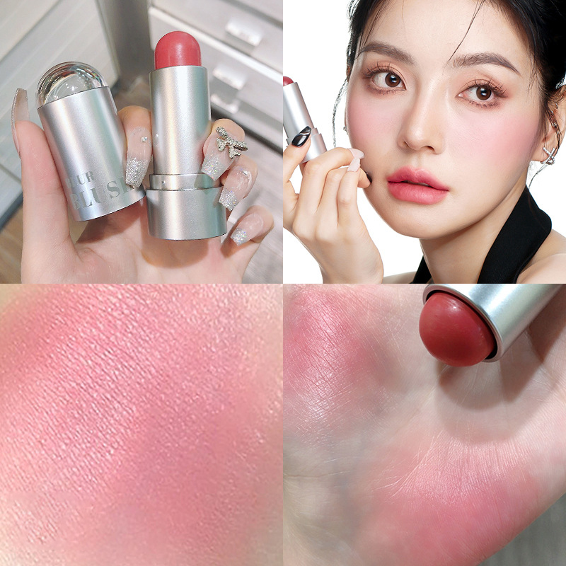 【ใช้ได้ทั้งริมฝีปากและแก้มหน้า】บลัชออนแบบแท่งหลอดสีเงิน