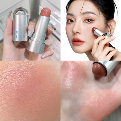 【ใช้ได้ทั้งริมฝีปากและแก้มหน้า】บลัชออนแบบแท่งหลอดสีเงิน