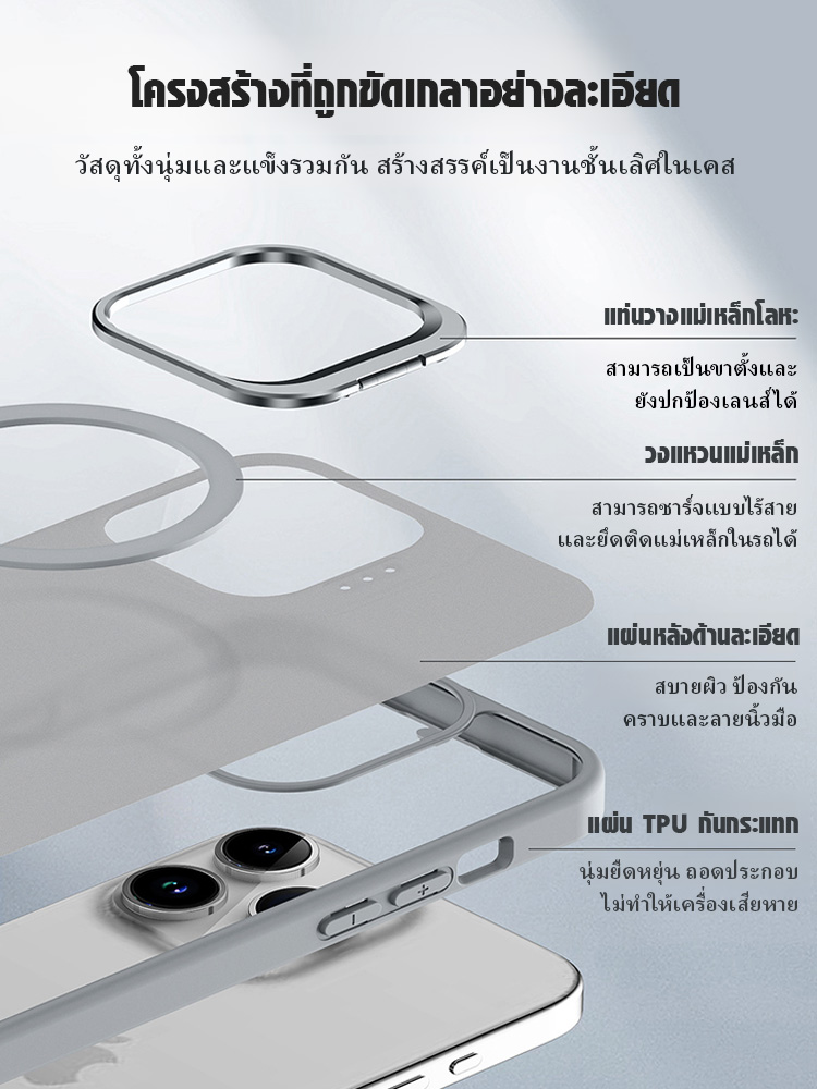 เคสโทรศัพท์พร้อมขาตั้งเลนส์โลหะพื้นผิวด้านละเอียด