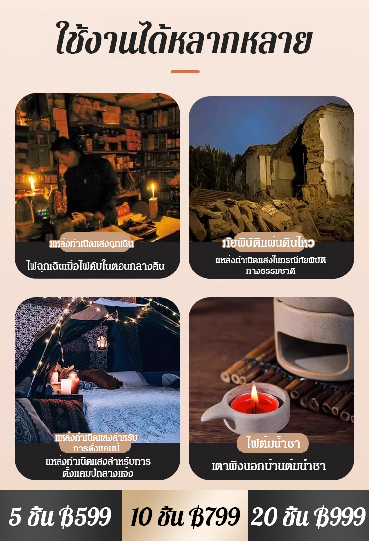 【สามารถเผาไหม้ได้ 30 ชั่วโมง】เทียนป้องกันภัยพิบัติฉุกเฉิน