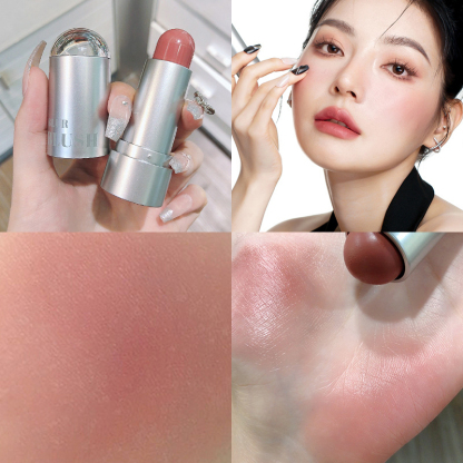 【ใช้ได้ทั้งริมฝีปากและแก้มหน้า】บลัชออนแบบแท่งหลอดสีเงิน