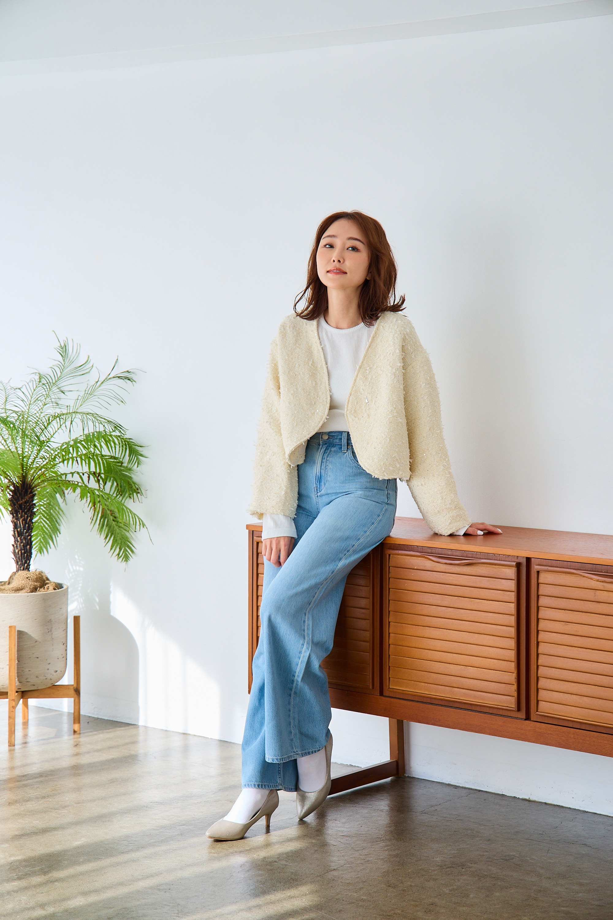 mako×Myuコラボ【キラキラツイード スッキリ見せノーカラージャケット(kbm603)】メール便OK