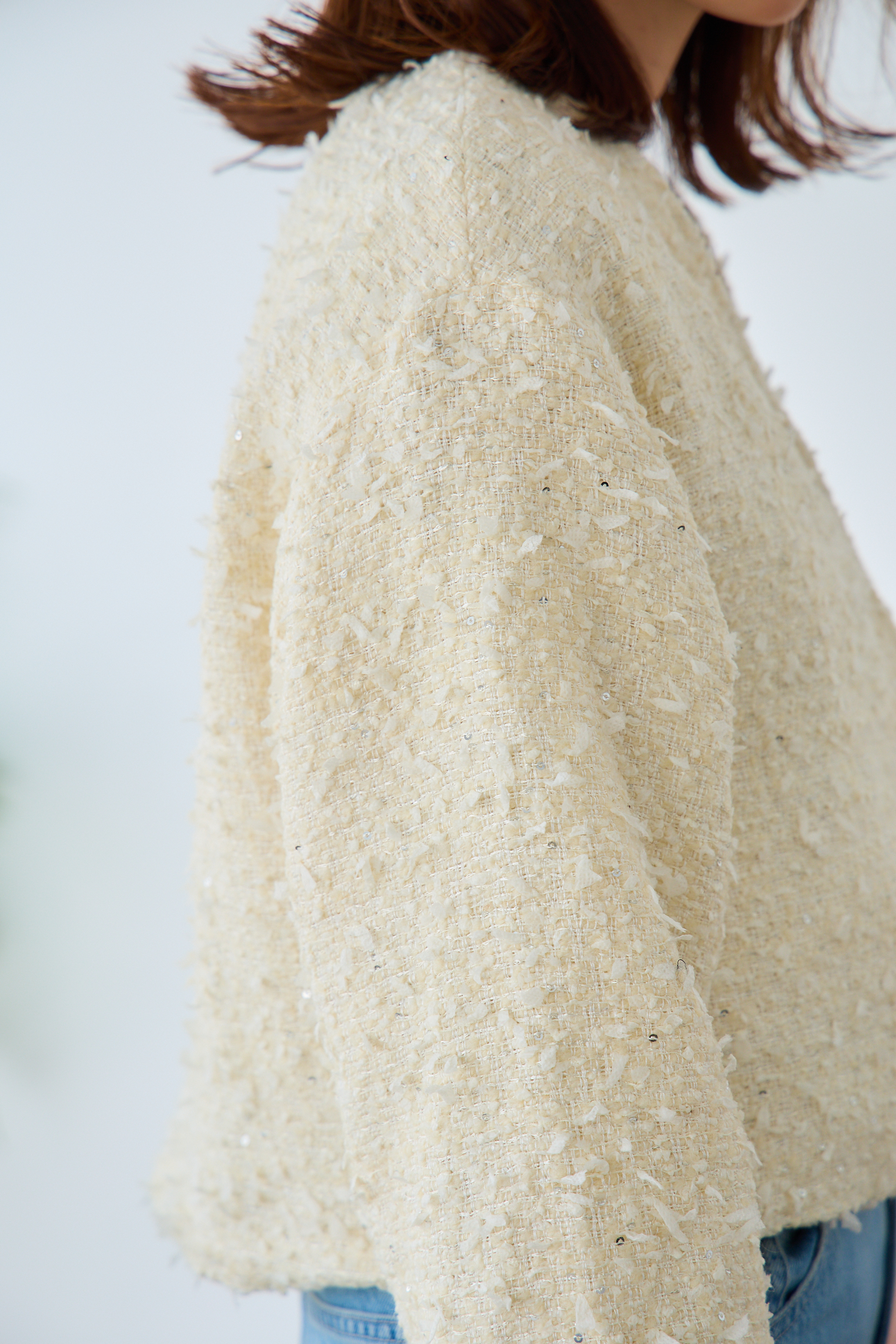 mako×Myuコラボ【キラキラツイード スッキリ見せノーカラージャケット(kbm603)】メール便OK