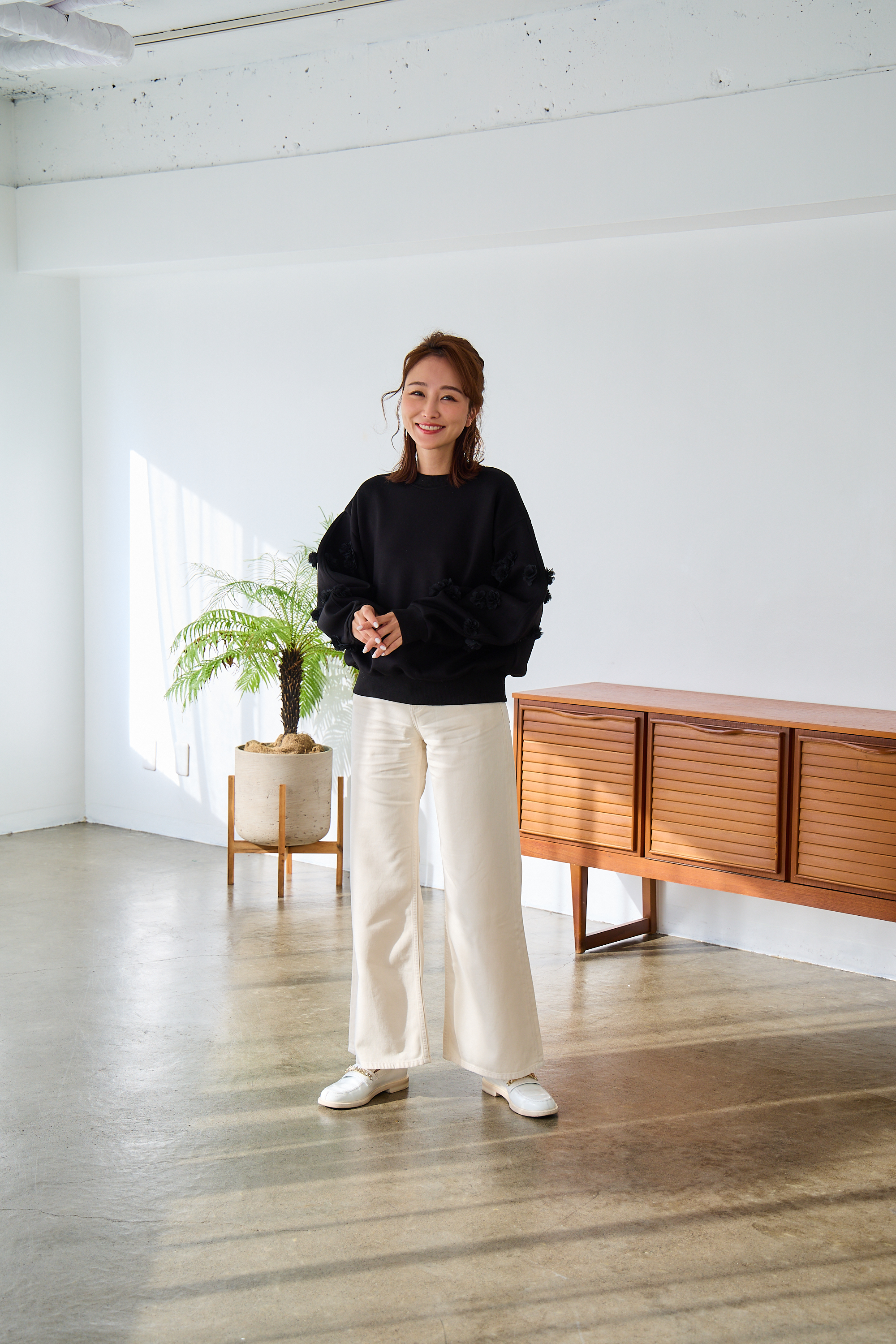 @m_i_mm_a×Myuコラボ【カーブスリーブプルオーバー(kbm599フラワー)】メール便OK