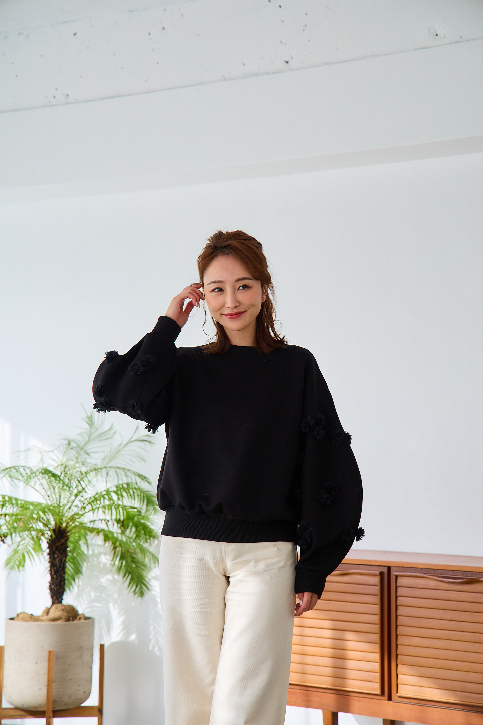 @m_i_mm_a×Myuコラボ【カーブスリーブプルオーバー(kbm599フラワー)】メール便OK