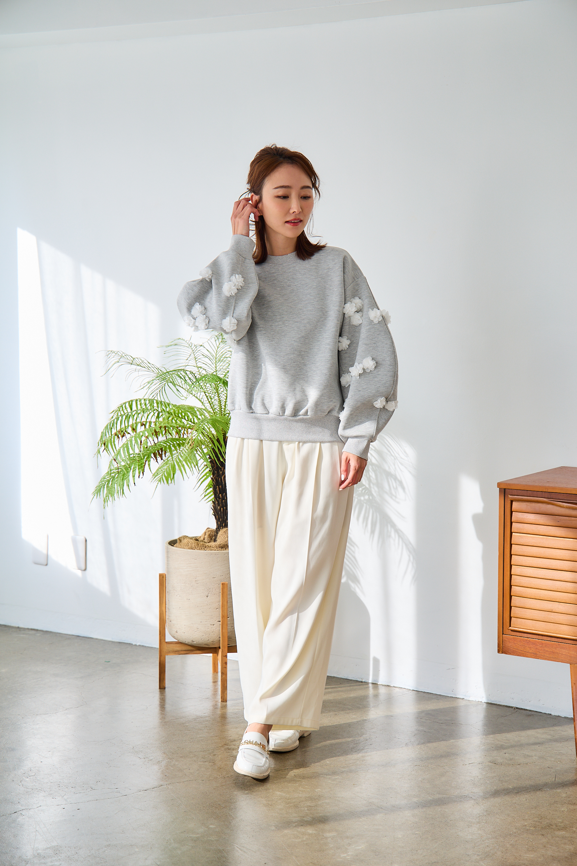 @m_i_mm_a×Myuコラボ【カーブスリーブプルオーバー(kbm599フラワー)】メール便OK