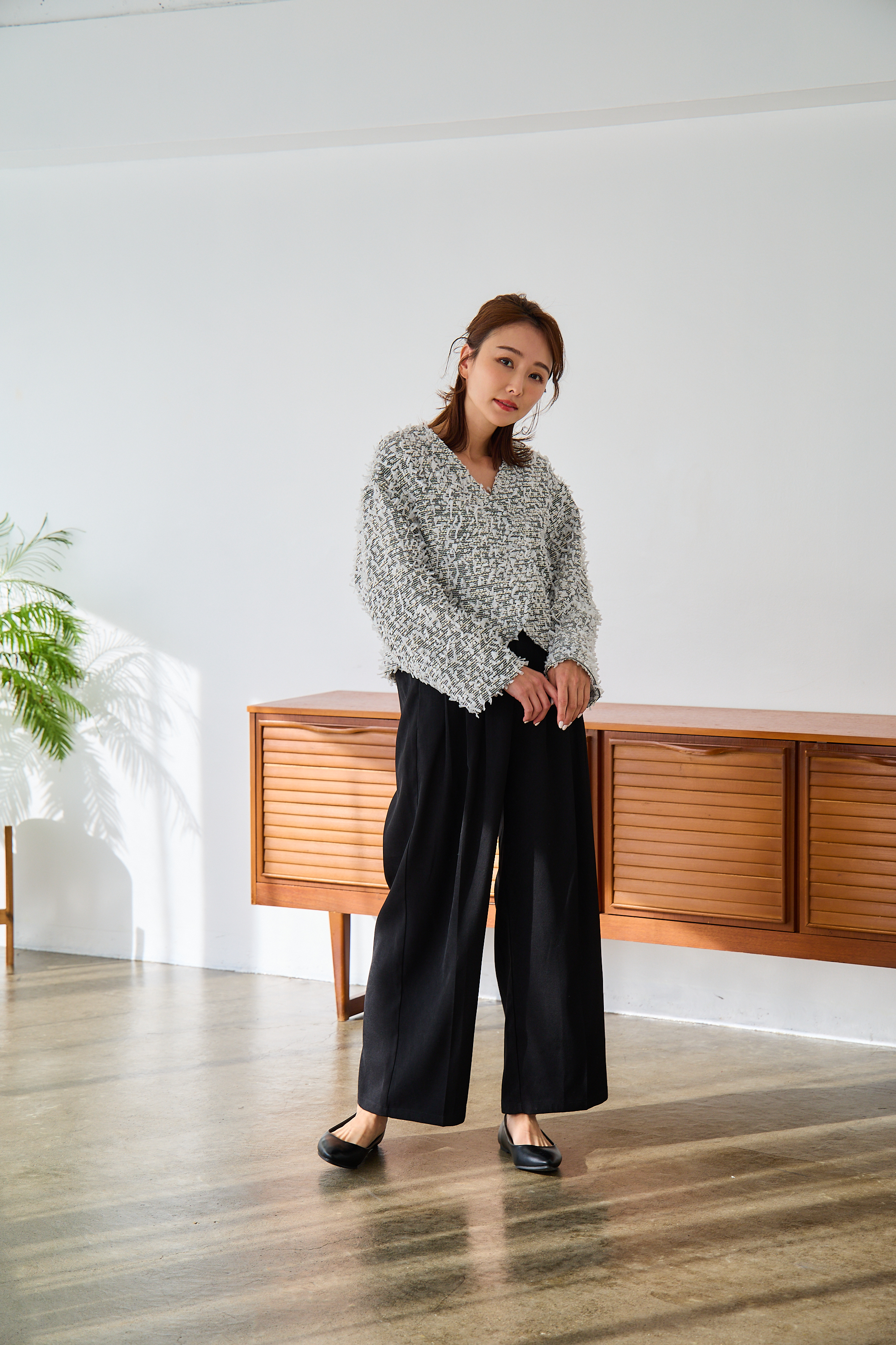 mako×Myuコラボ【キラキラツイード スッキリ見せノーカラージャケット(kbm603)】メール便OK