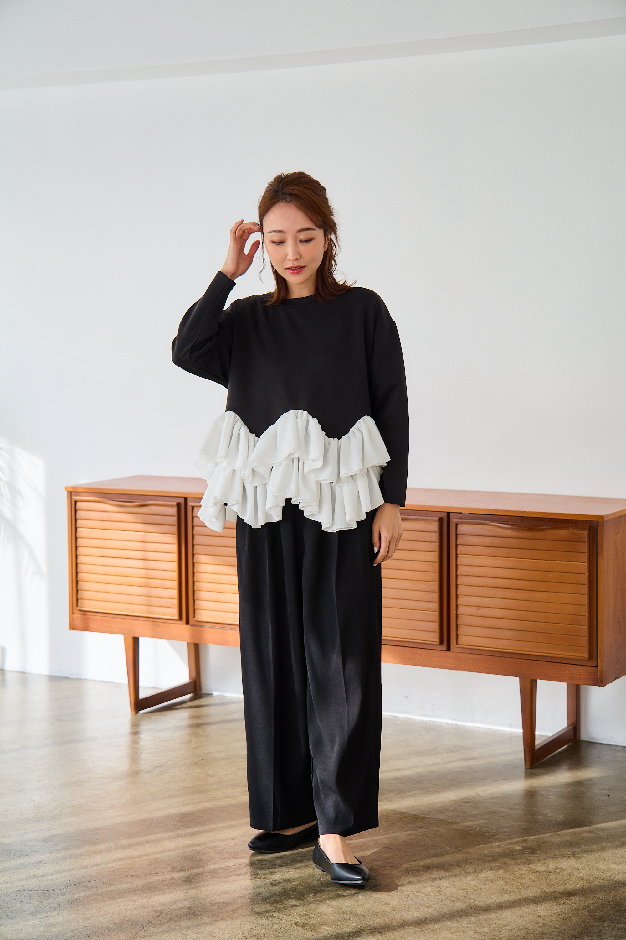 mako×Myuコラボ【さらっと素材♪美脚ワイドタックパンツ(kbm602)】メール便OK