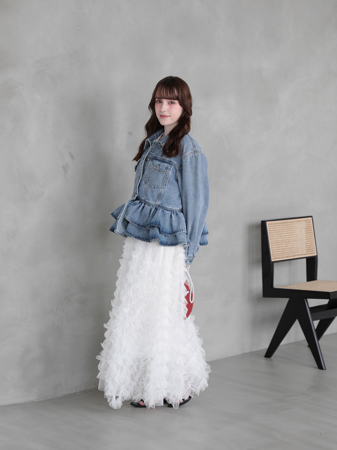 MYU FRILL DENIM JACKET フリル デニム ジャケット パール FRILL DENIM JACKET(im001)TH