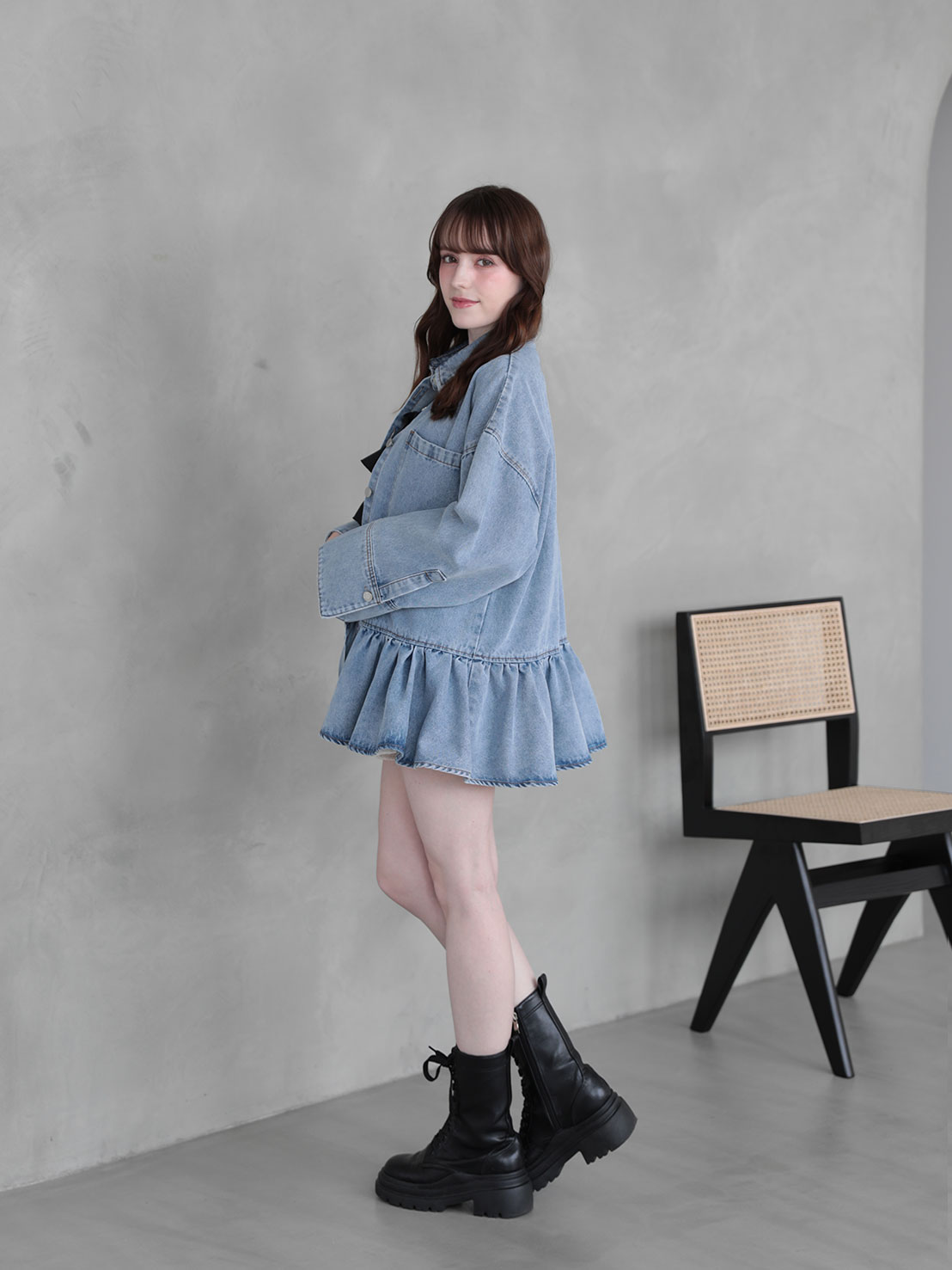 FRILL OCER DENIM SHIRT(im002)