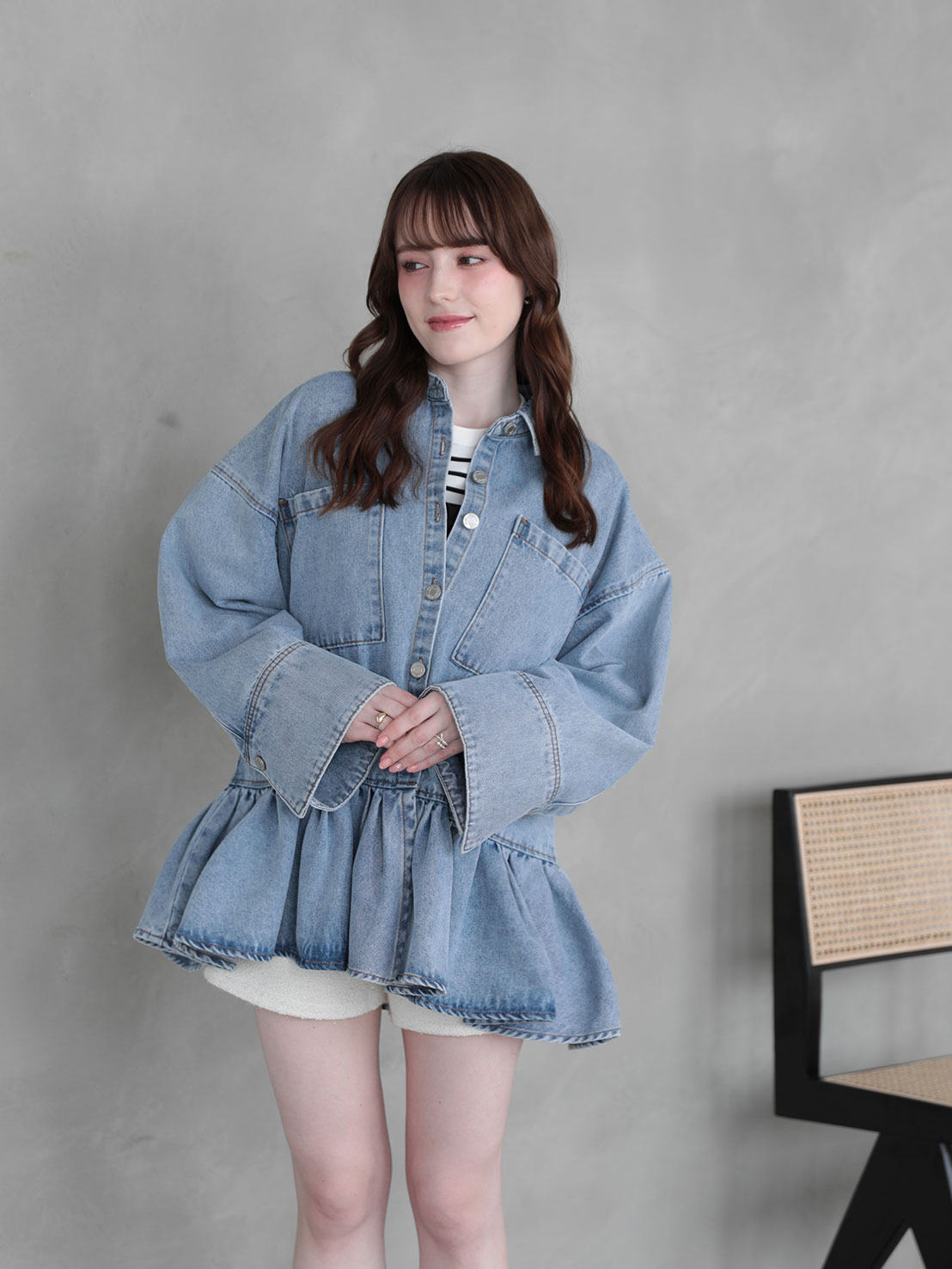 FRILL OCER DENIM SHIRT(im002)