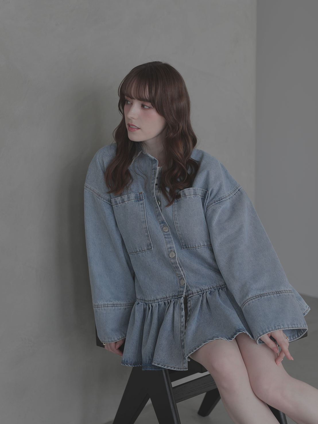 FRILL OCER DENIM SHIRT(im002)