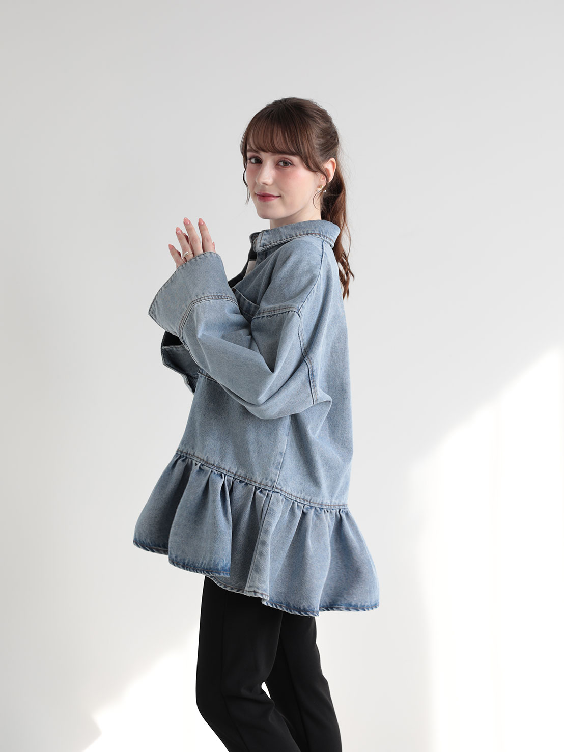FRILL OCER DENIM SHIRT(im002)