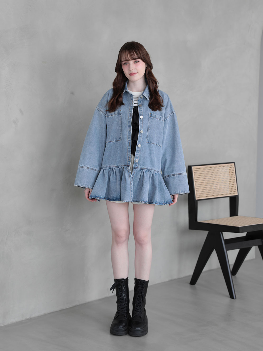 FRILL OCER DENIM SHIRT(im002)