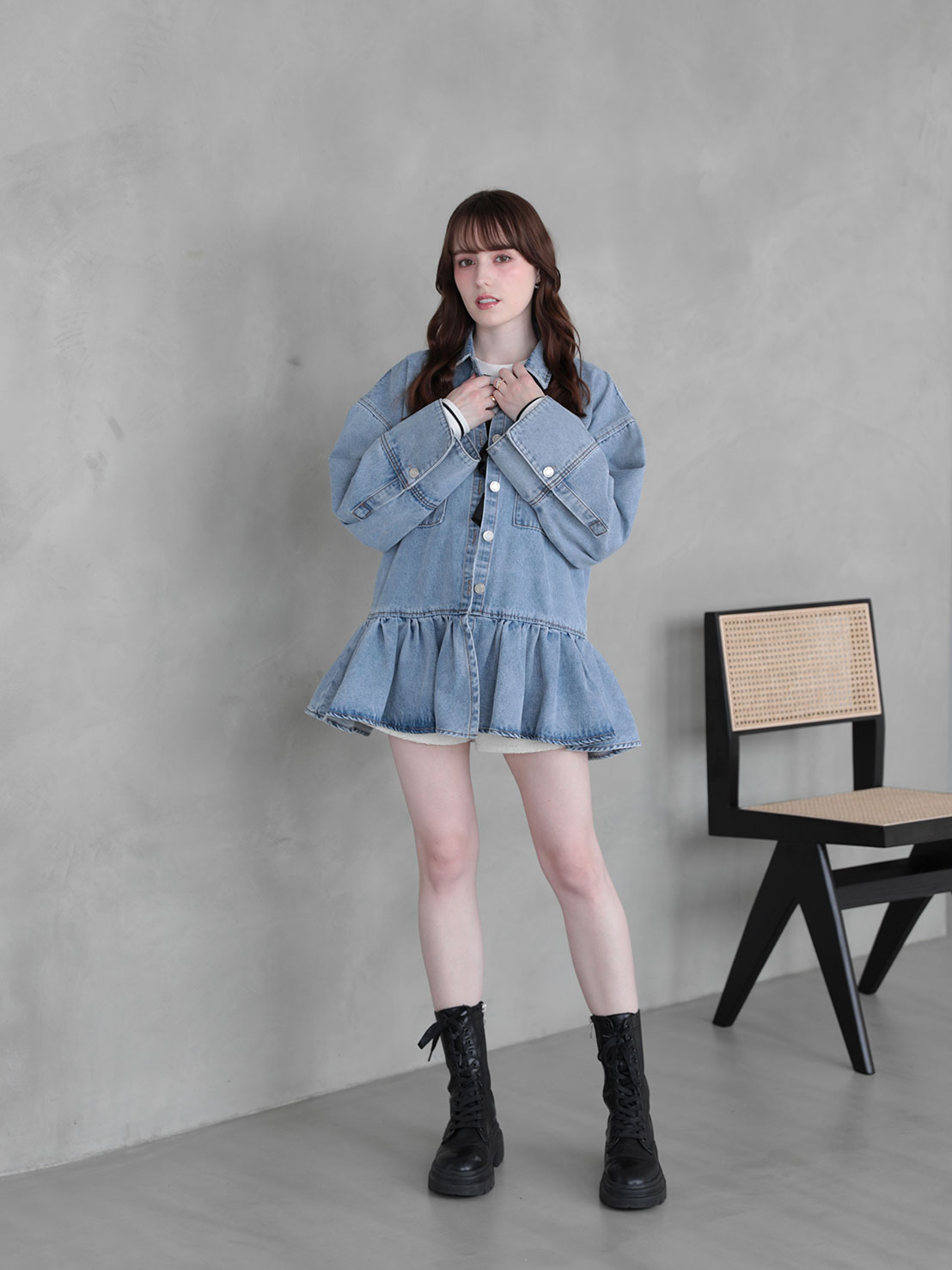 FRILL OCER DENIM SHIRT(im002)