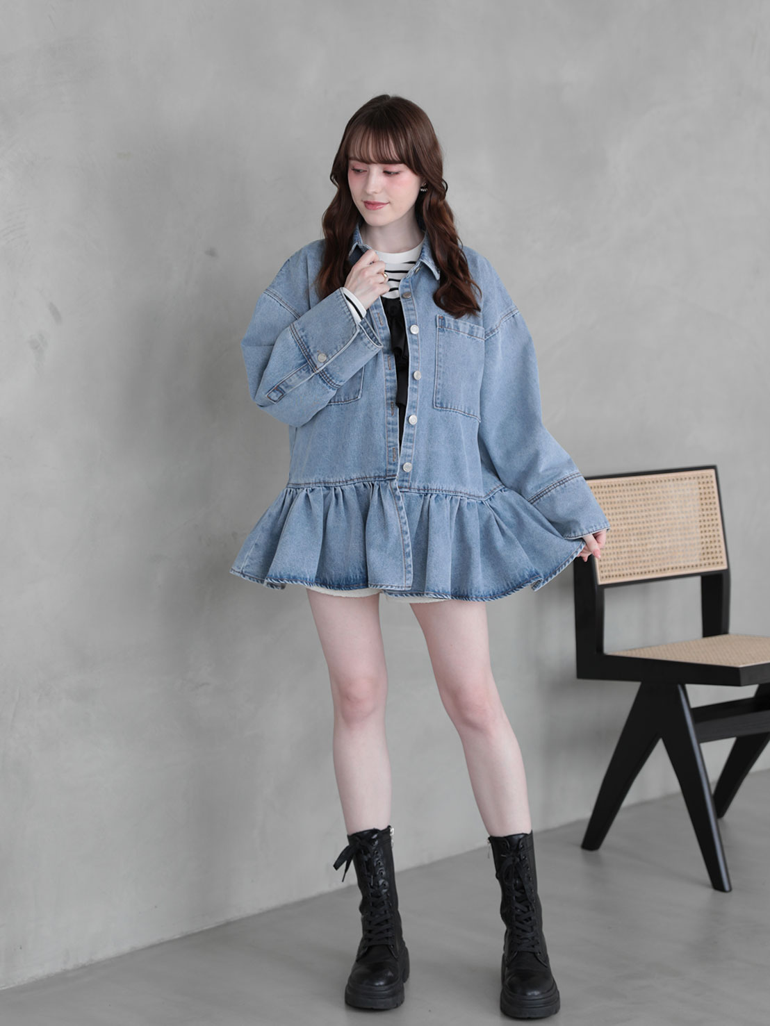 FRILL OCER DENIM SHIRT(im002)