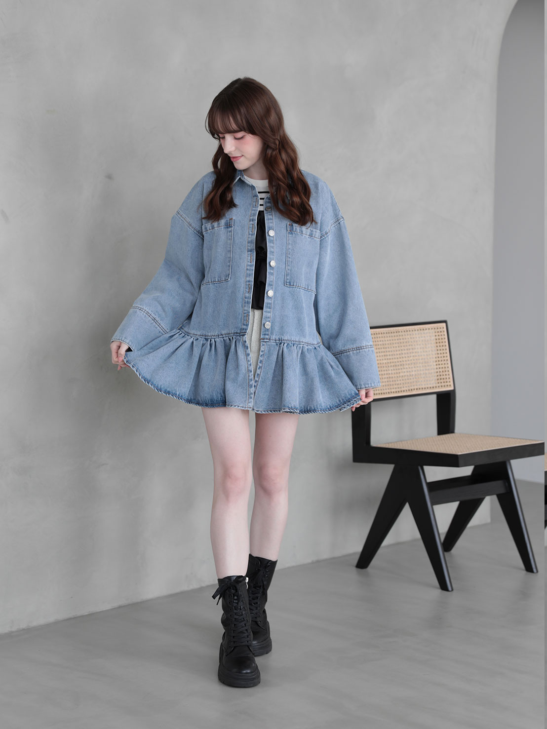 FRILL OCER DENIM SHIRT(im002)