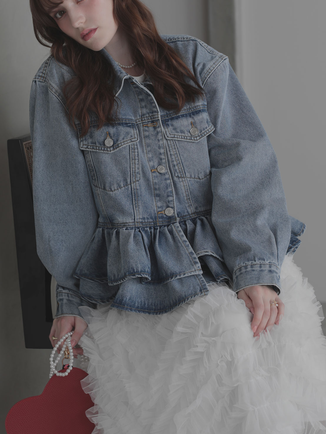 FRILL DENIM JACKET(im001)