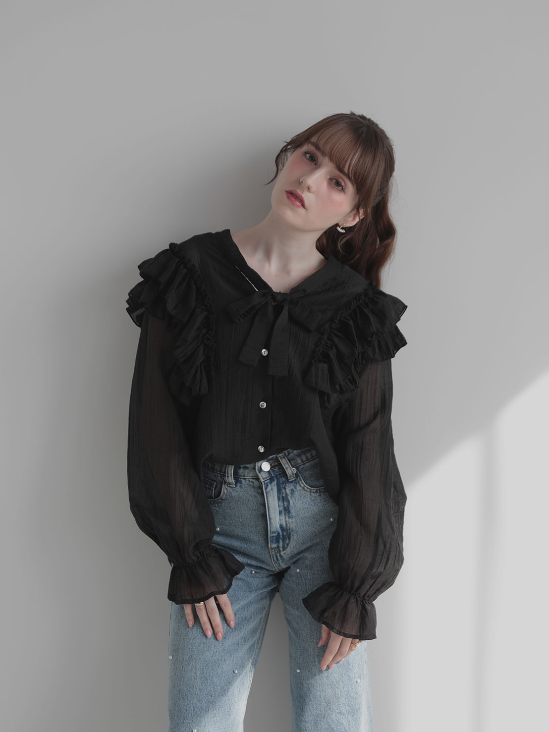 フリルリボン クラシカルブラウス(sd4630)