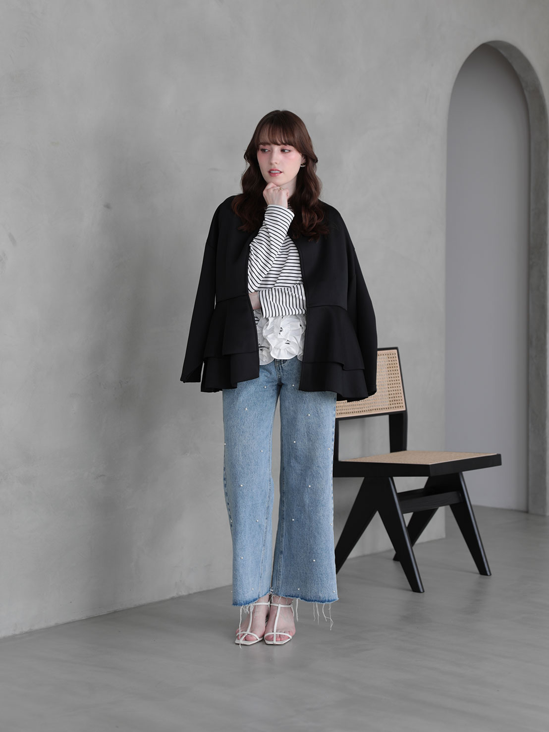 ダブルフリル ニュアンスルーズカーディガン(ma22)