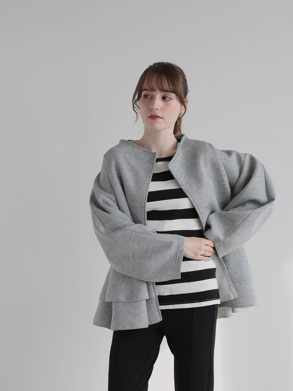 ダブルフリル ニュアンスルーズカーディガン(ma22)