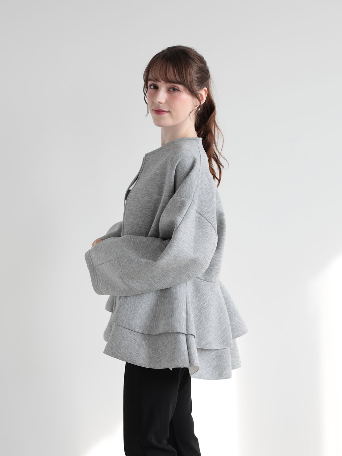 ダブルフリル ニュアンスルーズカーディガン(ma22)