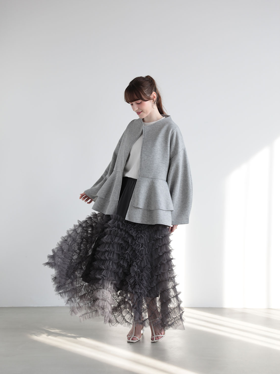 ダブルフリル ニュアンスルーズカーディガン(ma22)