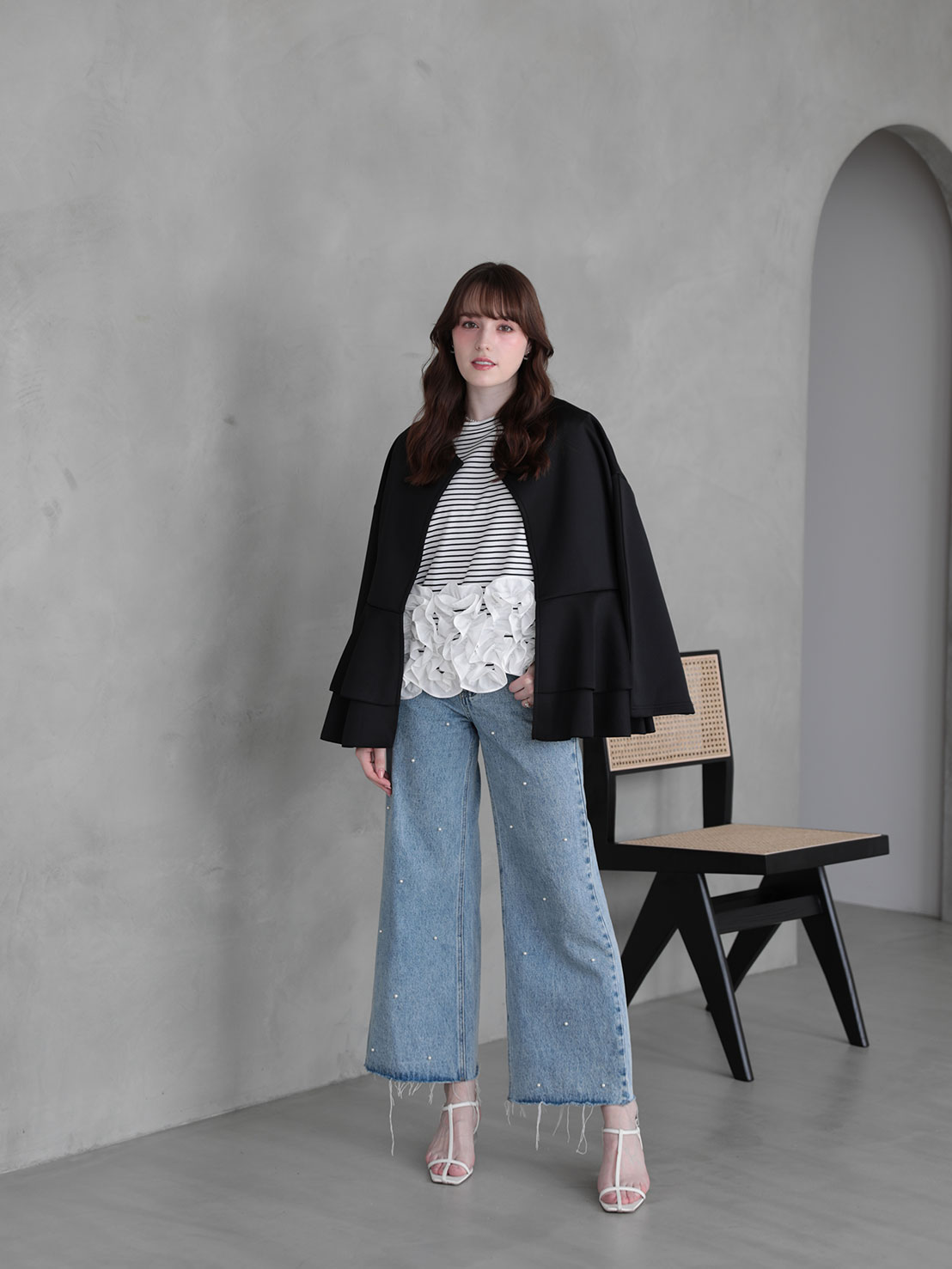 ダブルフリル ニュアンスルーズカーディガン(ma22)