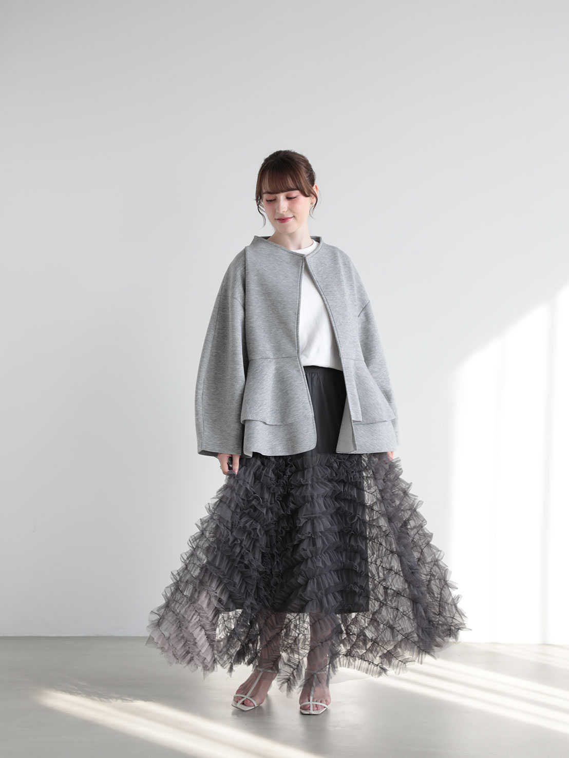 ダブルフリル ニュアンスルーズカーディガン(ma22)