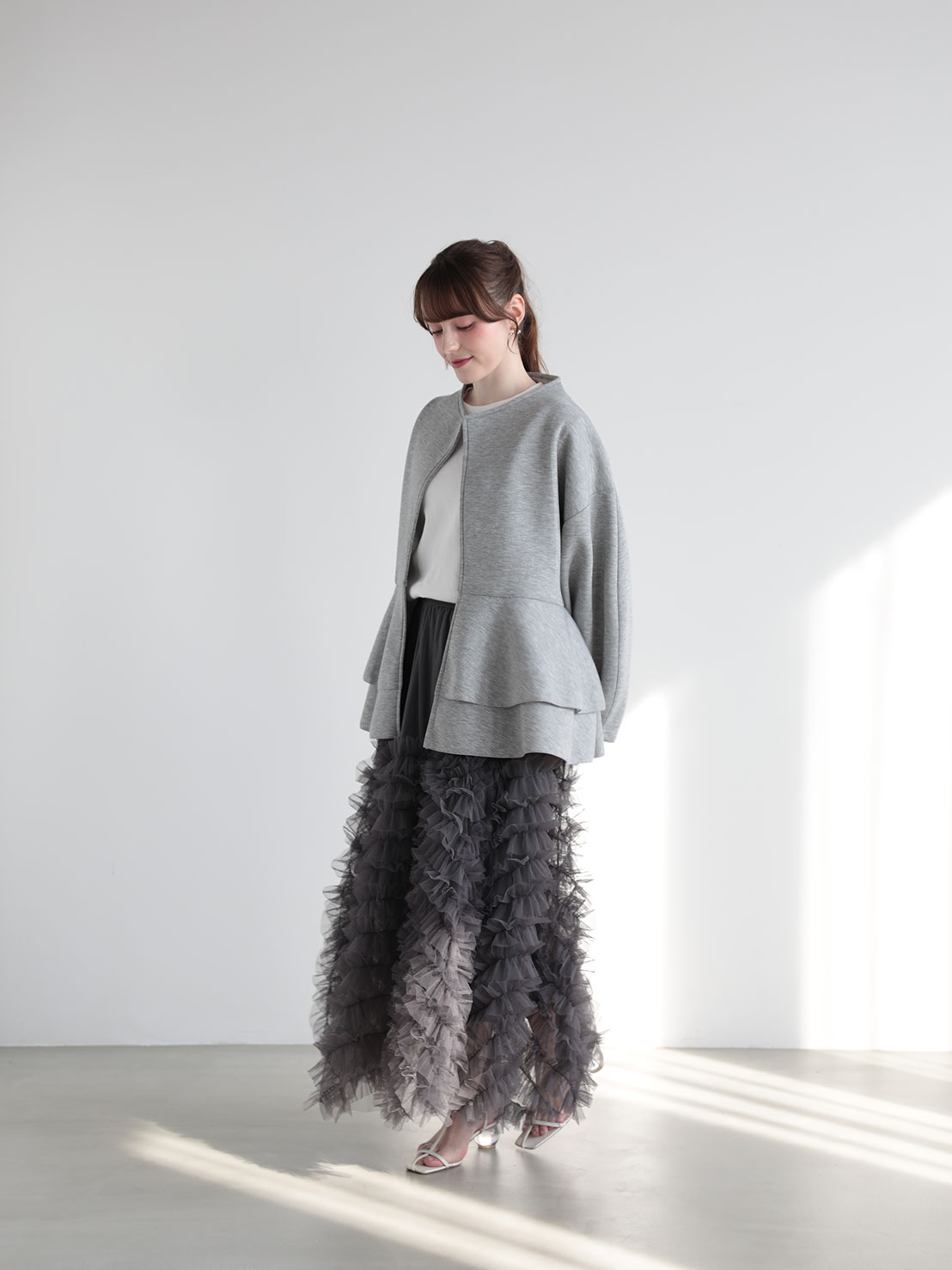 ダブルフリル ニュアンスルーズカーディガン(ma22)