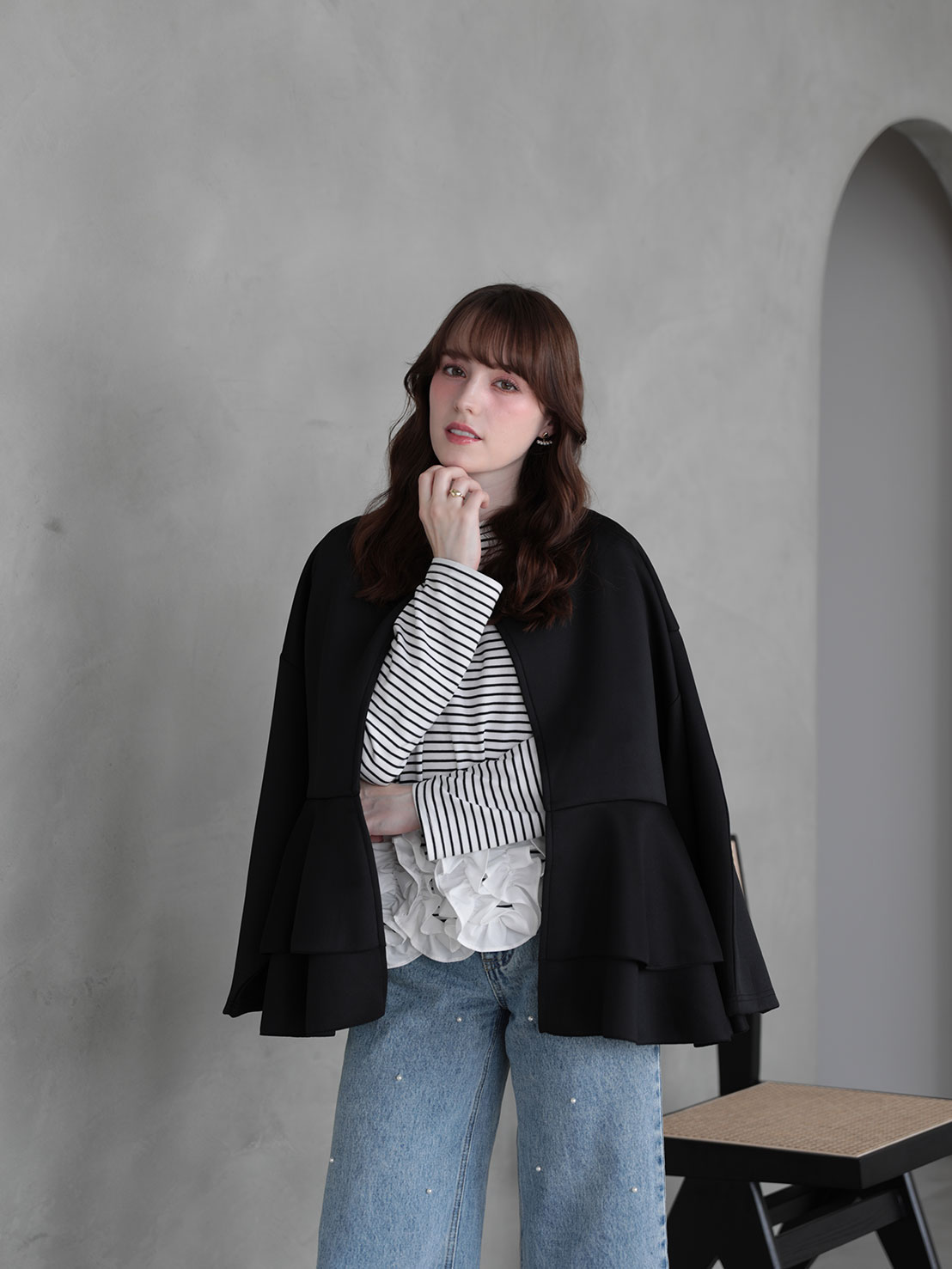 ダブルフリル ニュアンスルーズカーディガン(ma22)