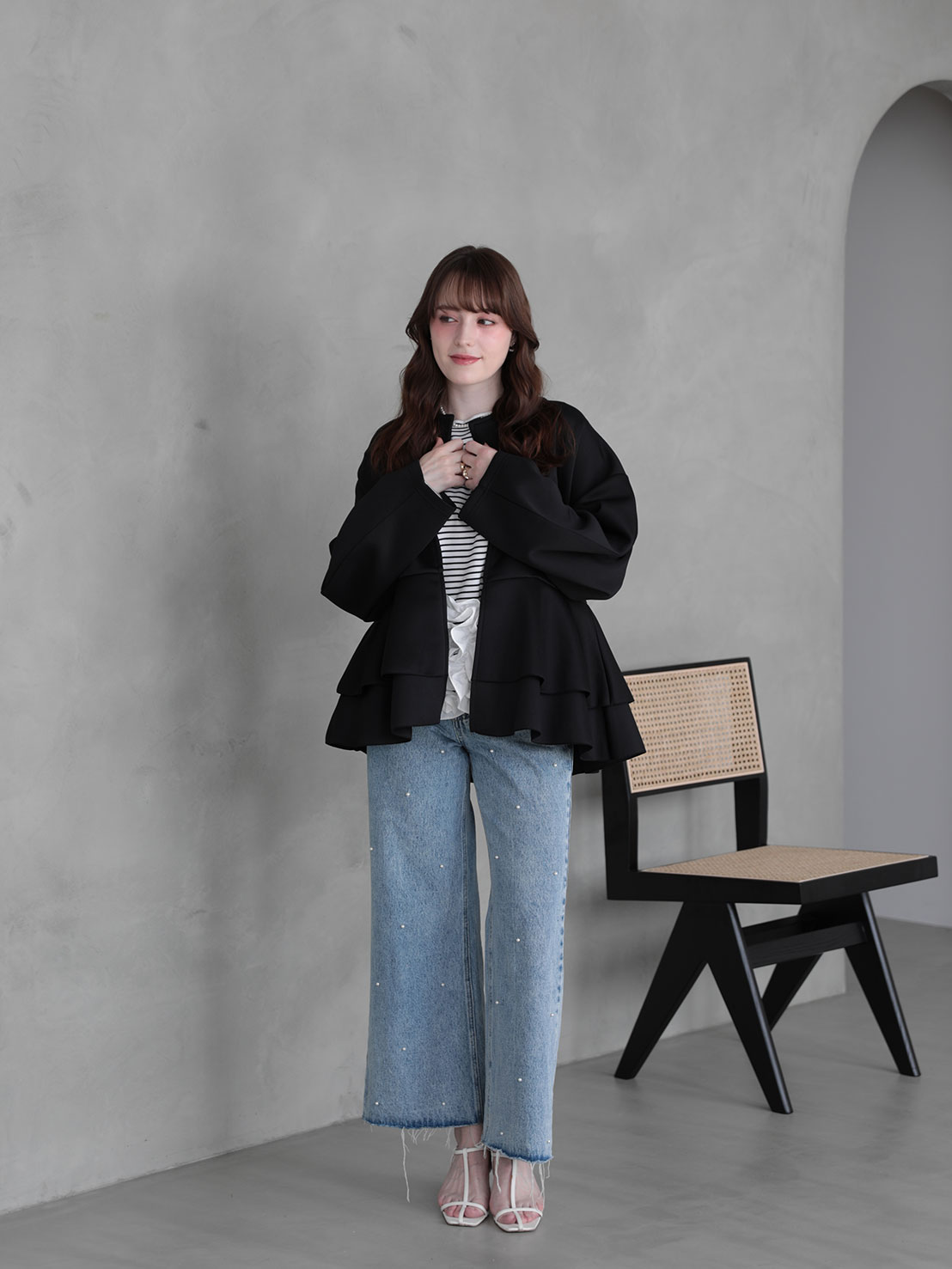 ダブルフリル ニュアンスルーズカーディガン(ma22)