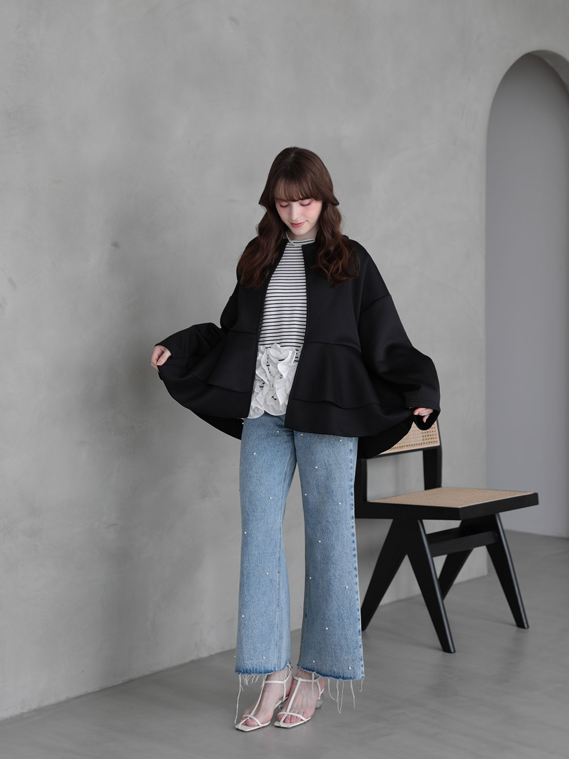 ダブルフリル ニュアンスルーズカーディガン(ma22)