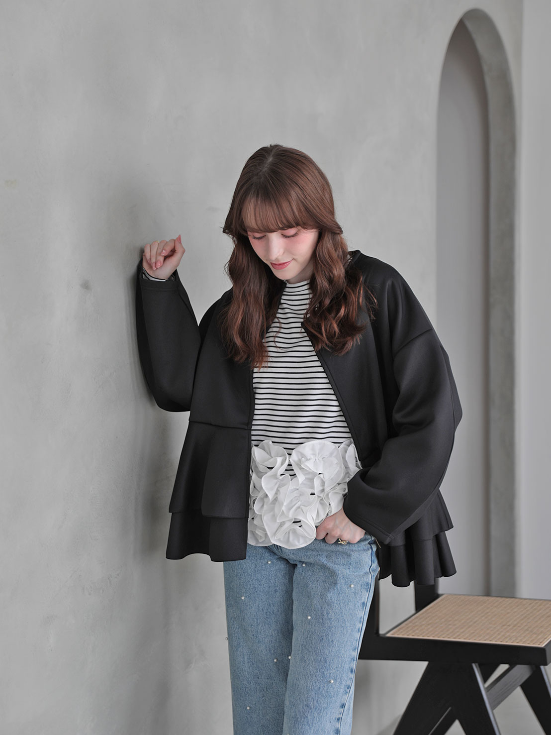 ダブルフリル ニュアンスルーズカーディガン(ma22)