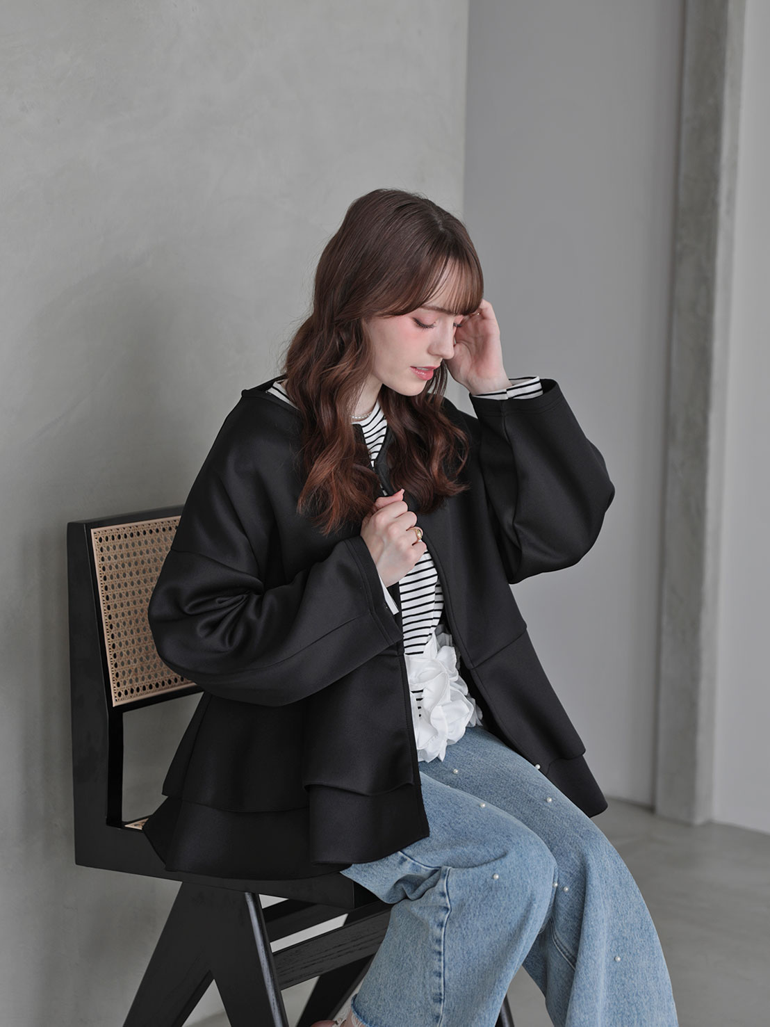 ダブルフリル ニュアンスルーズカーディガン(ma22)